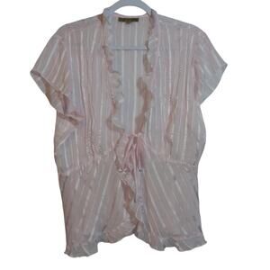 Notations Vintage Soft Pink Sheer Open Tie Ruffle Top Size XL